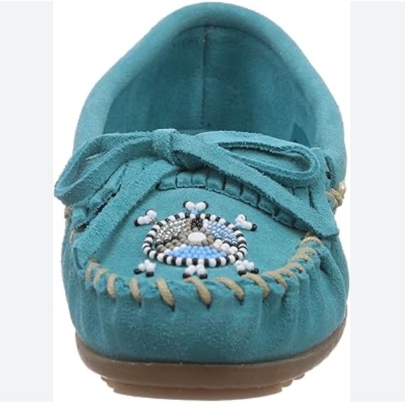 Minnetonka Beaded Moccasin Shoes Suede Turquoise Size 8 - Picture 13 of 13